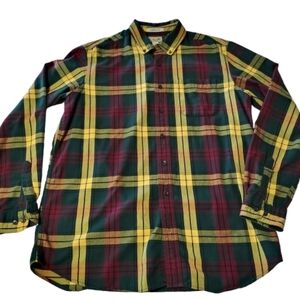 LL Bean Scotch Plaid Flannel Button Down Shirt Traditional Fit Men's Large Tall